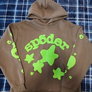 Sp5der Brown Hoodie with Green Accents